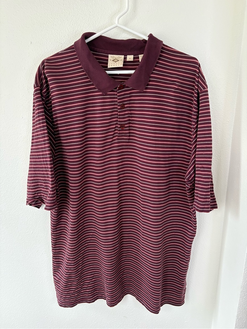 Vintage Joseph Abboud Mens Striped Polo Shirt in Burgundy - Classic Casual
